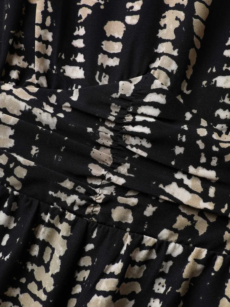 Abstract Print Cinched Waist Blouse