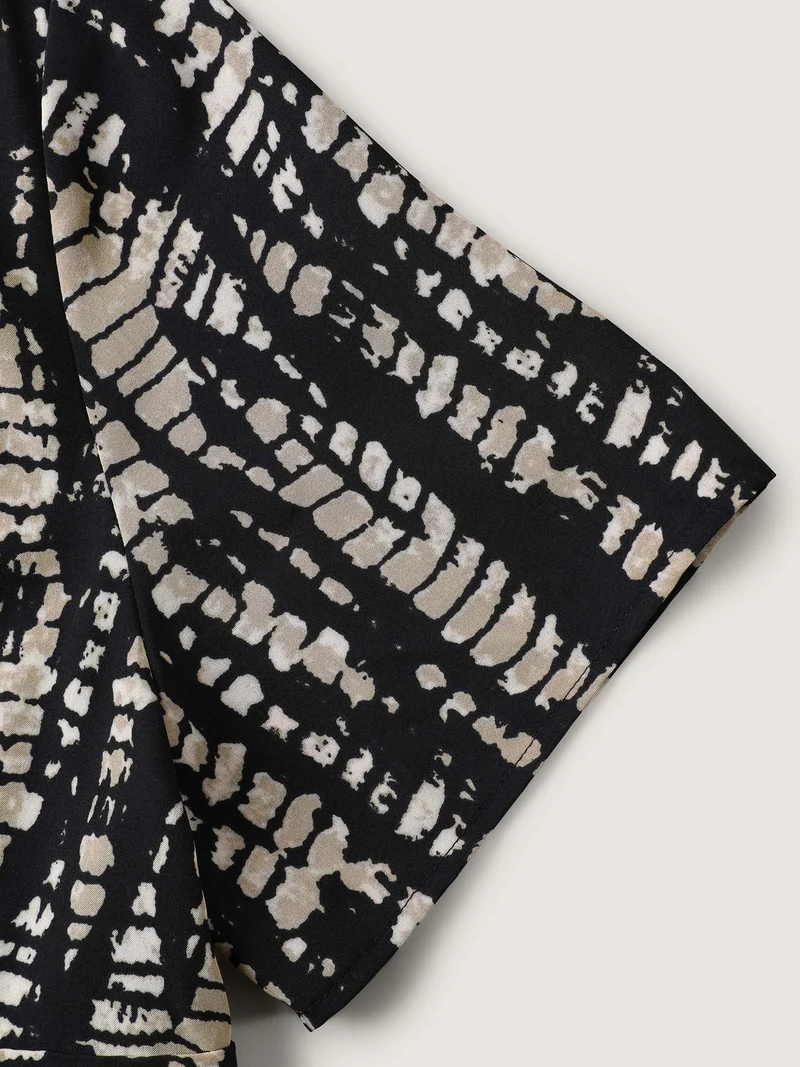 Abstract Print Cinched Waist Blouse