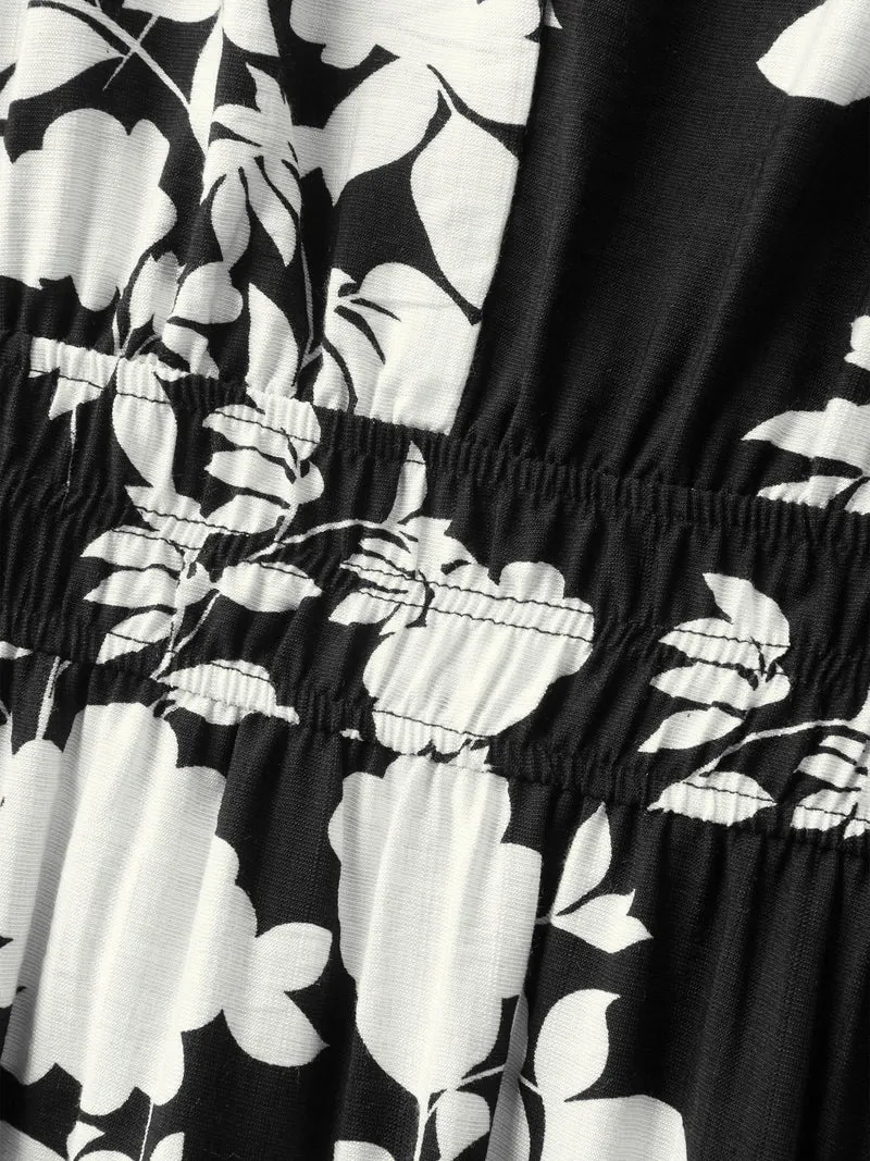Floral Double Stretchy Waist Midi Dress