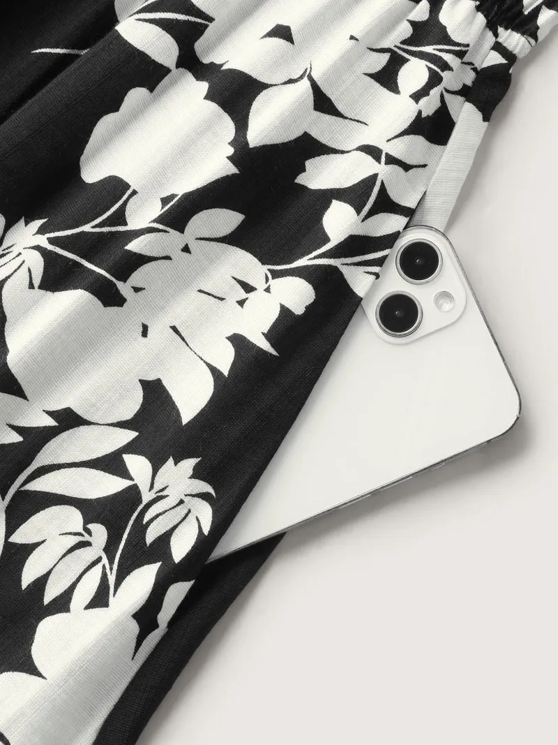 Floral Double Stretchy Waist Midi Dress