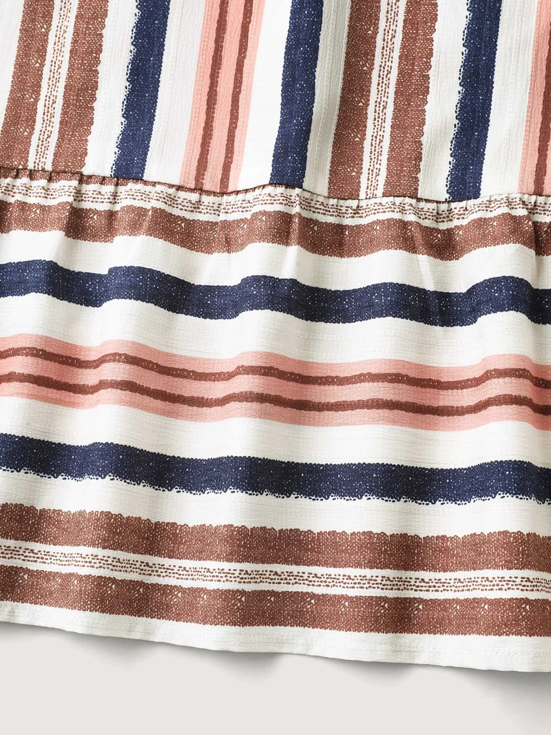 Asymmetrical Stripes V-Neck Tiered Midi Dress