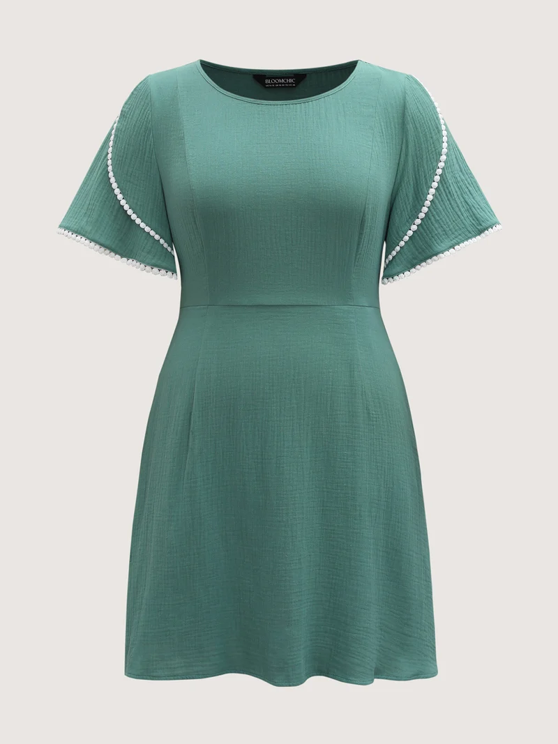 Pure Cotton Textured Lace Trim Midi Dress