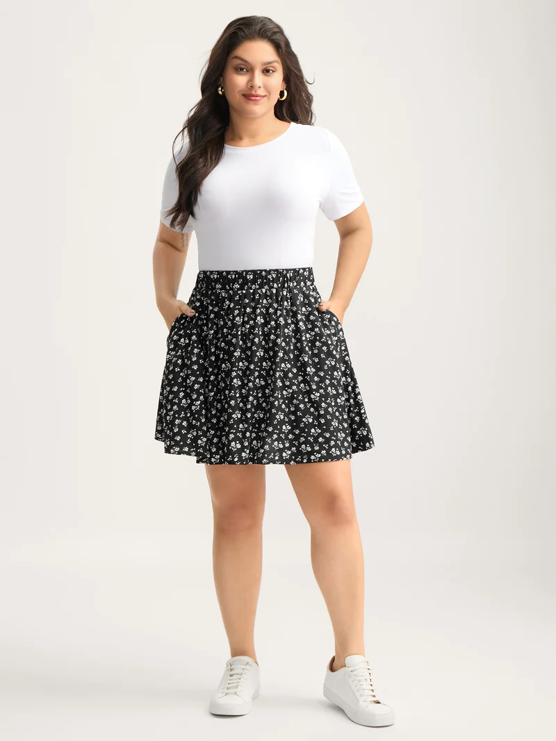 Ditsy Floral Print Stretchy Waist Skirt