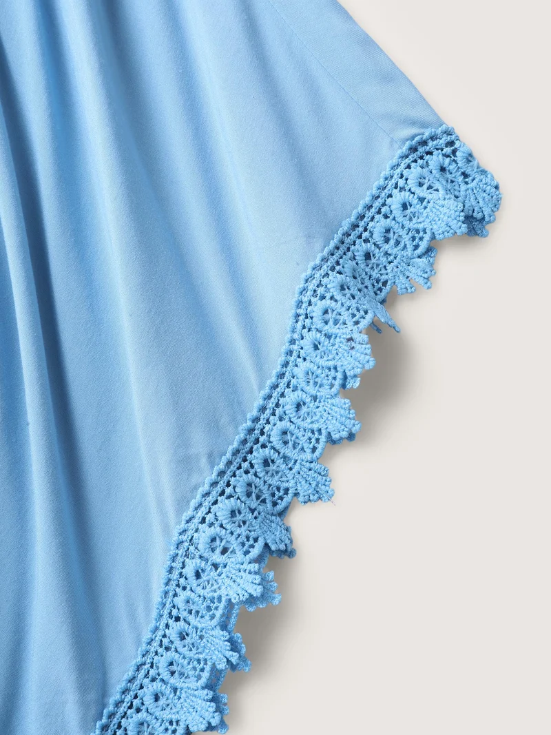 Eyelet Trim Stretchy Flowy Sleeve Midi Dress