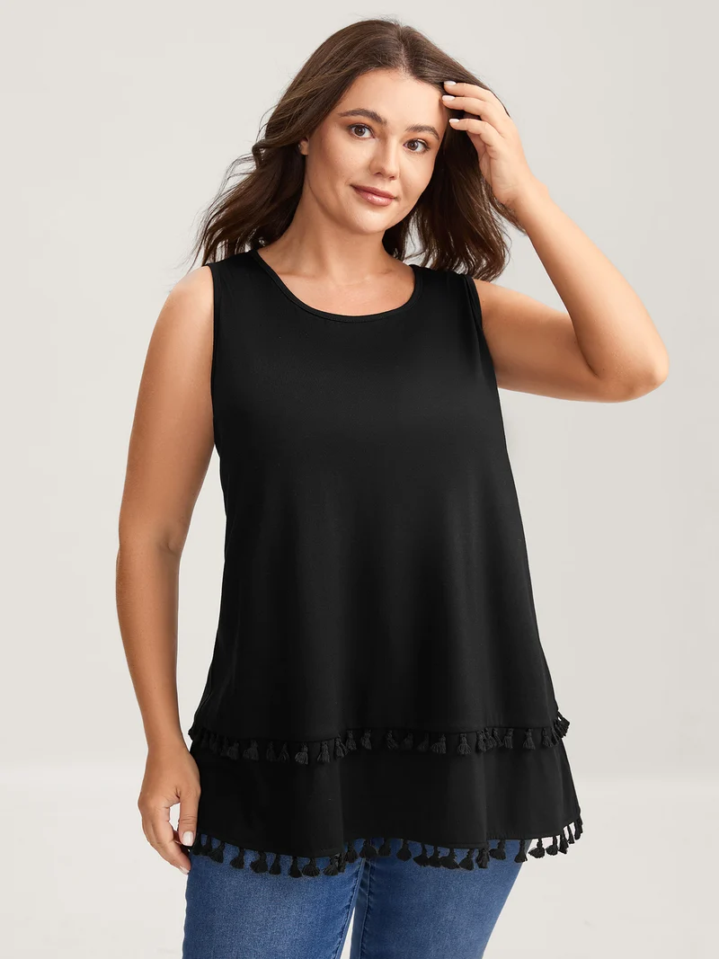A-Line Tassel Hem Plain Tank Top