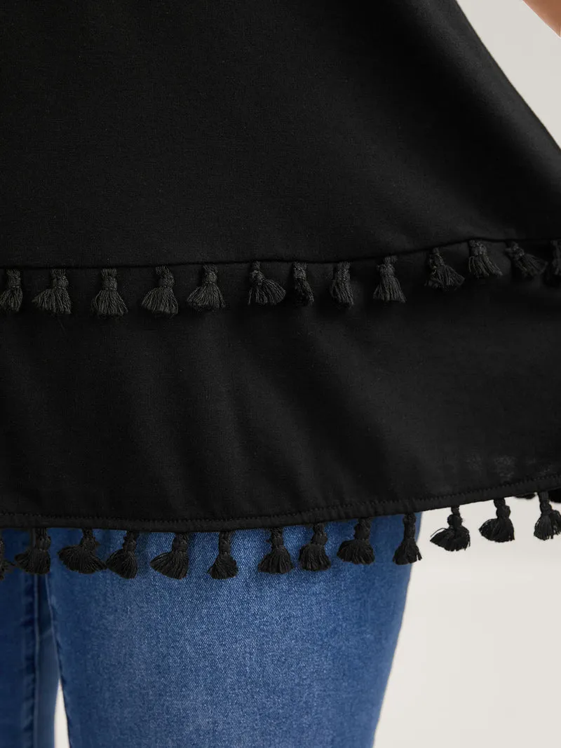A-Line Tassel Hem Plain Tank Top