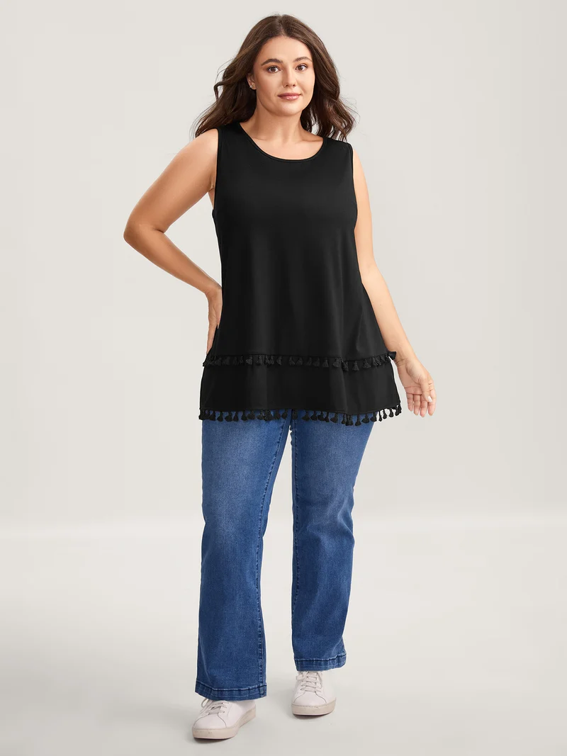 A-Line Tassel Hem Plain Tank Top
