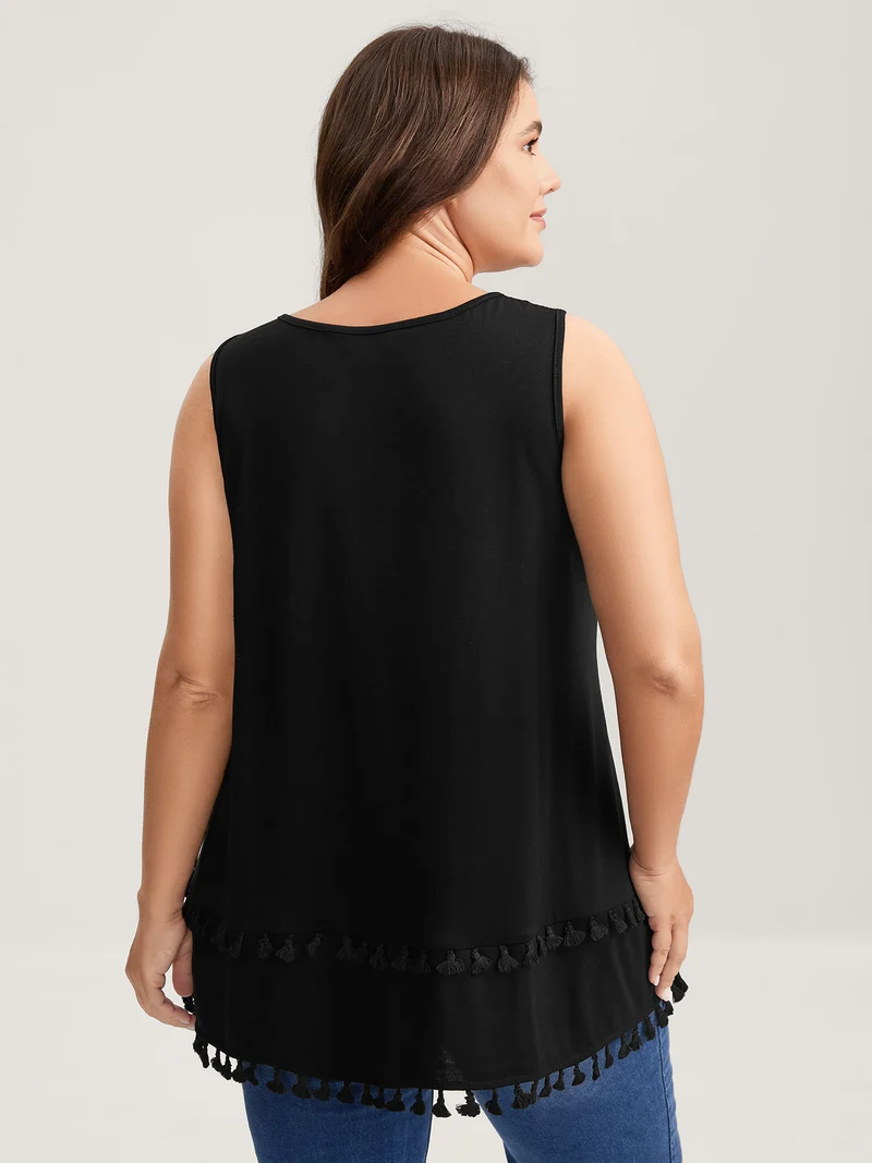 A-Line Tassel Hem Plain Tank Top