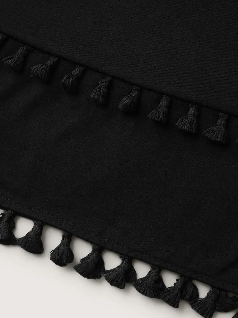 A-Line Tassel Hem Plain Tank Top