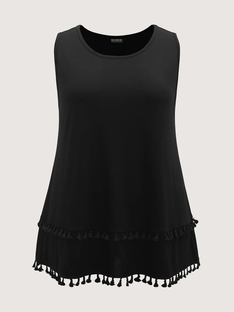 A-Line Tassel Hem Plain Tank Top