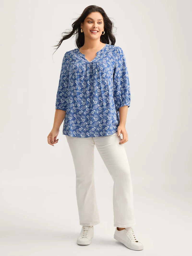 Floral Print Quarter Sleeve Blouse