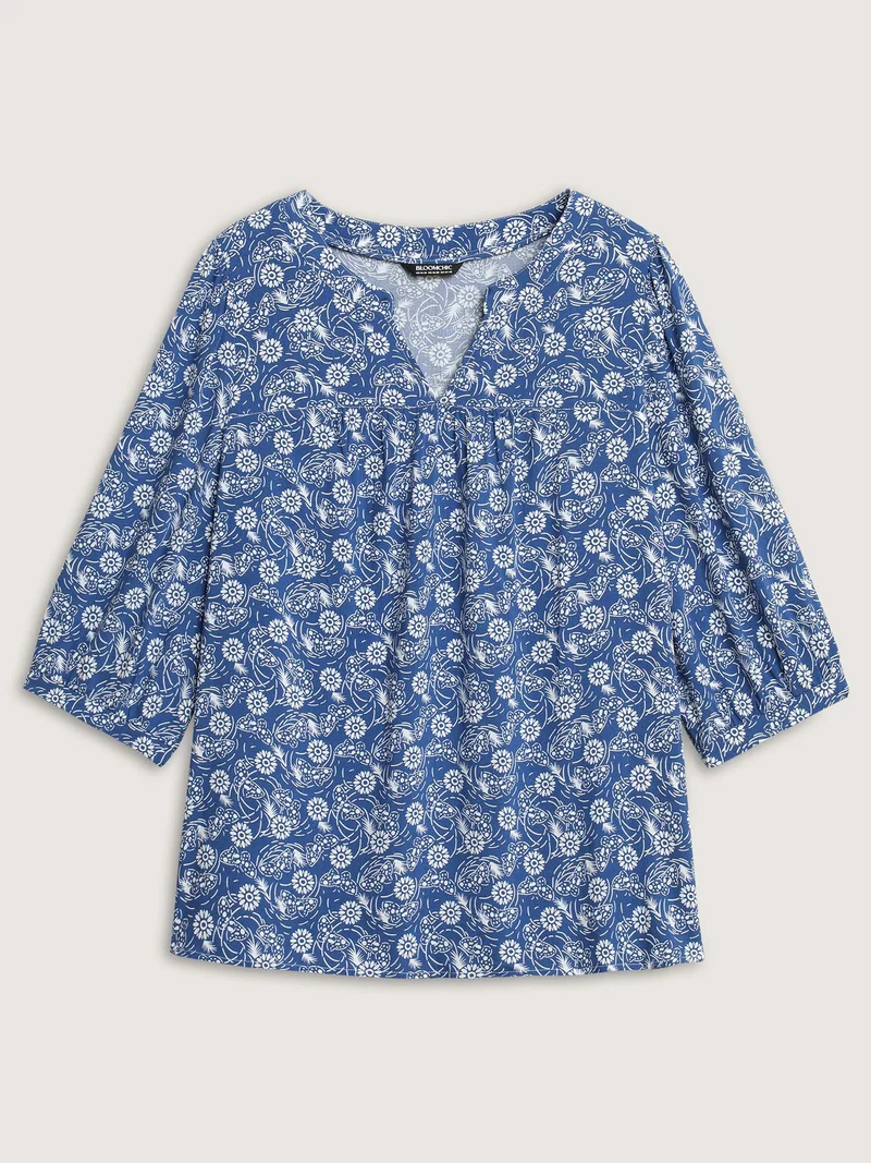 Floral Print Quarter Sleeve Blouse