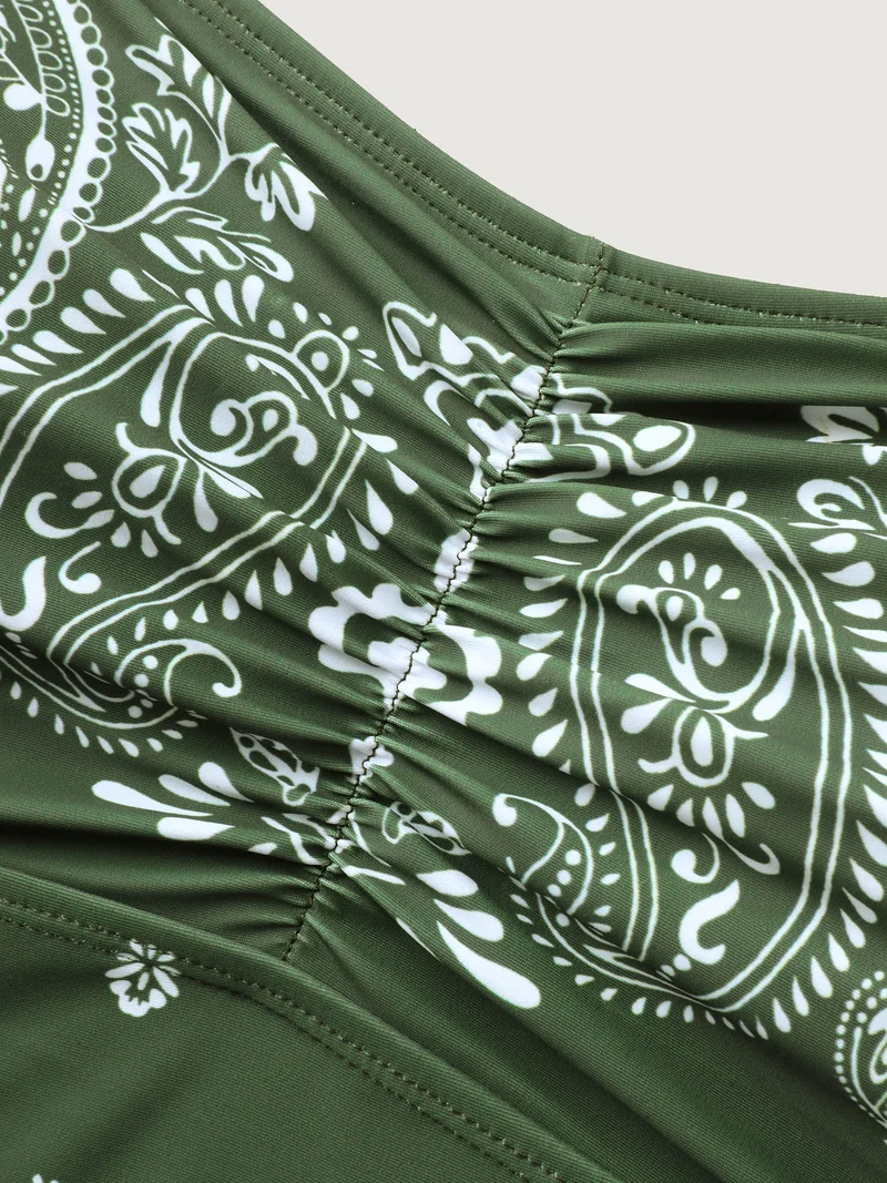 Paisley Print Ruched One-Piece Swimsuit