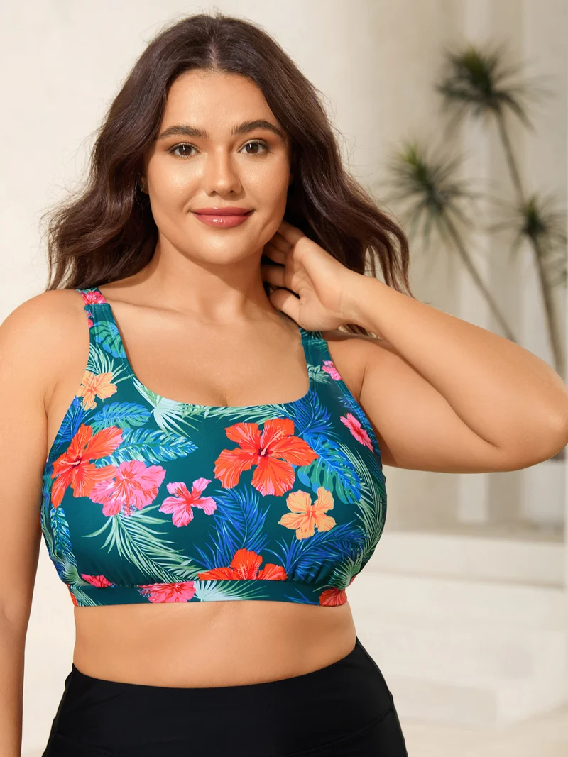 Two-Piece Tropical Print Swim Top