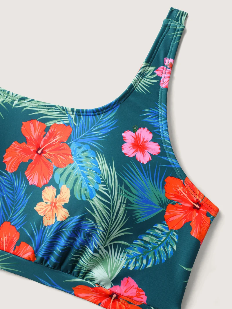 Two-Piece Tropical Print Swim Top