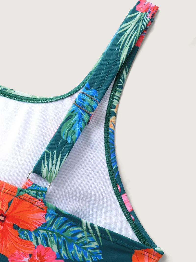 Two-Piece Tropical Print Swim Top