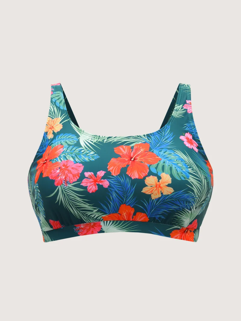 Two-Piece Tropical Print Swim Top