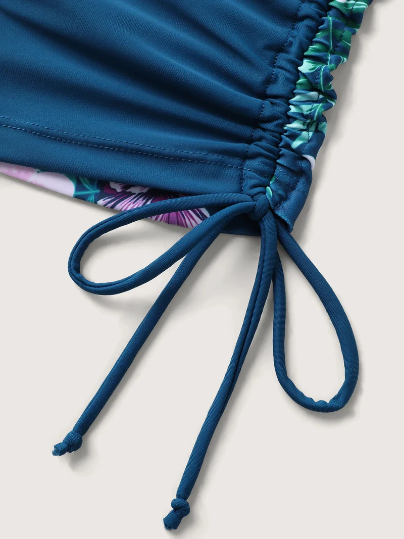 Tropical Florals Side Drawstring Swim Top