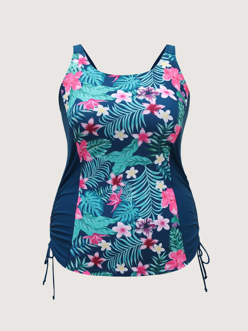 Tropical Florals Side Drawstring Swim Top