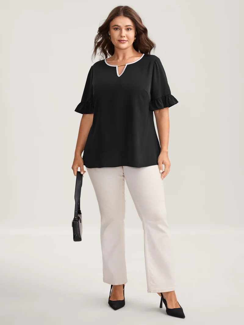 Metallic Detail Neck Cut-Out Blouse