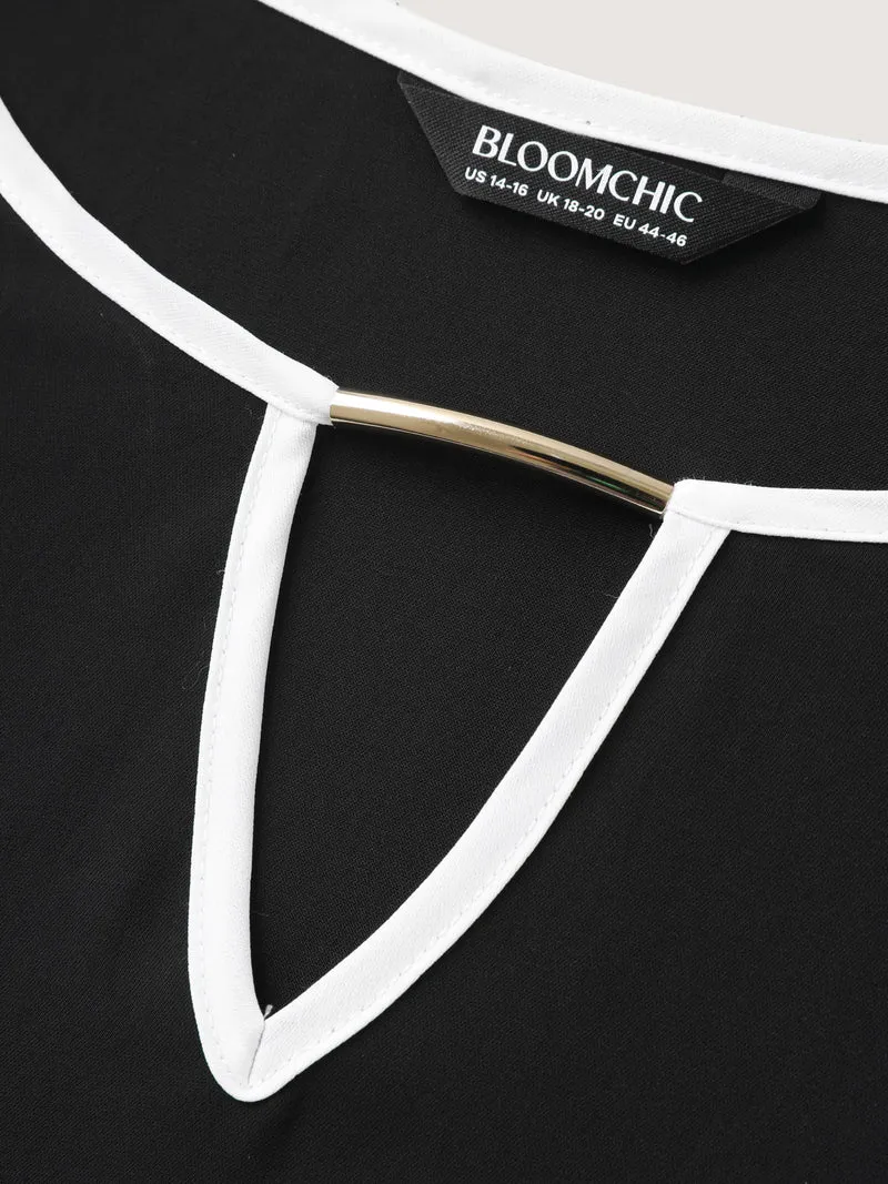 Metallic Detail Neck Cut-Out Blouse