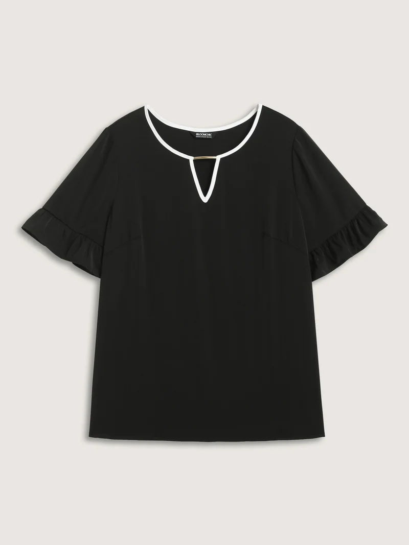 Metallic Detail Neck Cut-Out Blouse