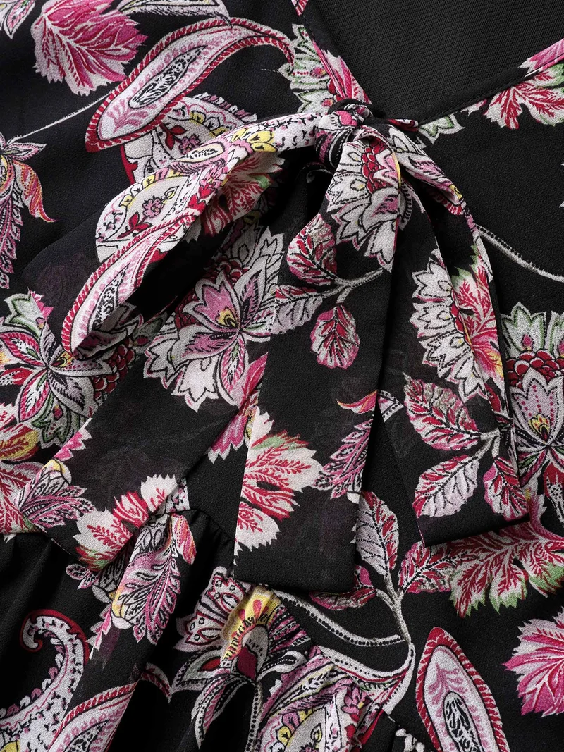 Floral Paisley Print Ribbon Tie Blouse