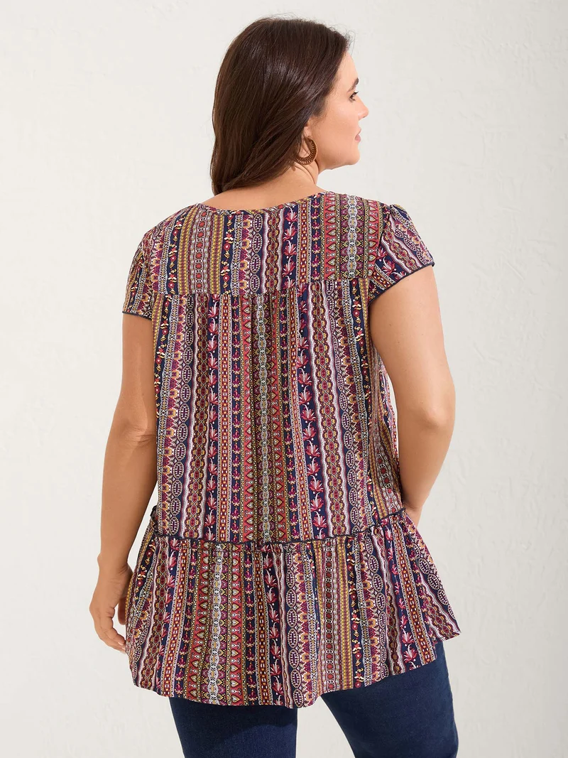 Boho Stripes Tiered Ruffle Blouse