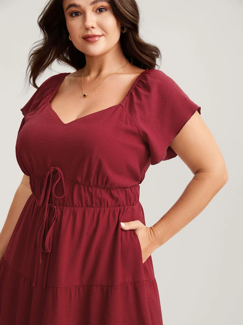 Stretchy Waist Tiered Solid Midi Dress
