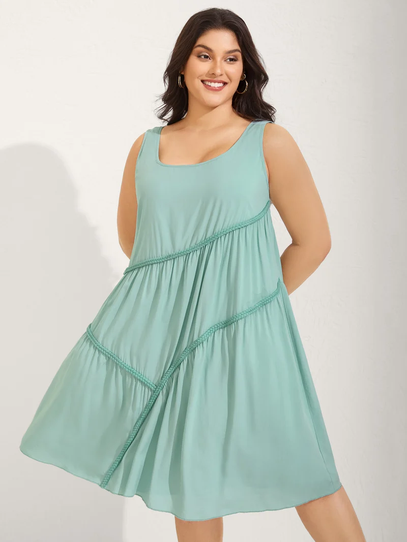 Braided Embroidery Asymmetrical Cami Midi Dress