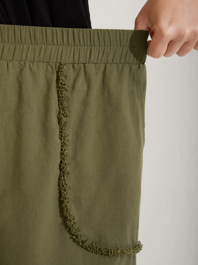 Stretchy Waist Frayed Hem Wide-Leg Pants