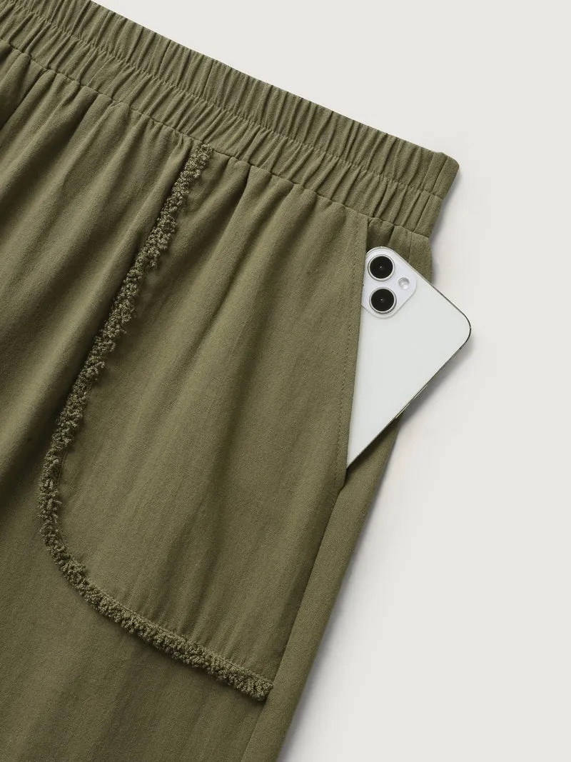 Stretchy Waist Frayed Hem Wide-Leg Pants