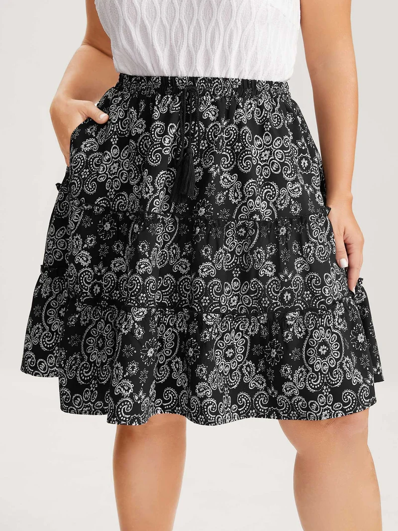 Boho Print Tiered Mini Skirt