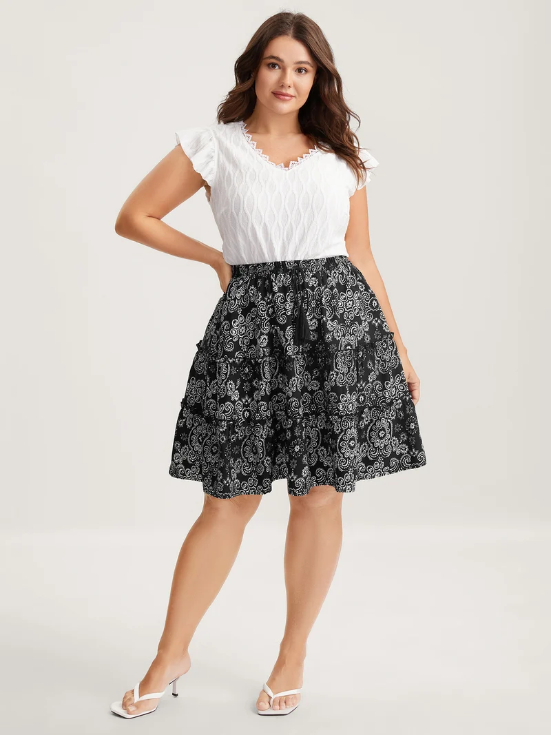 Boho Print Tiered Mini Skirt