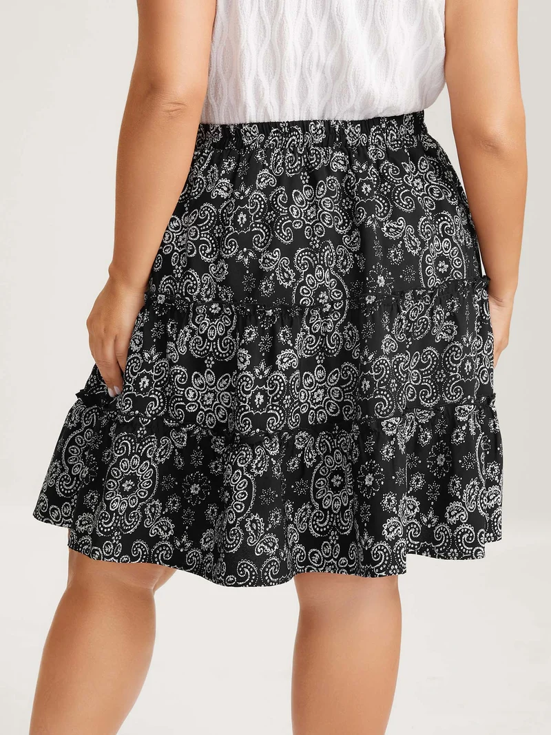 Boho Print Tiered Mini Skirt