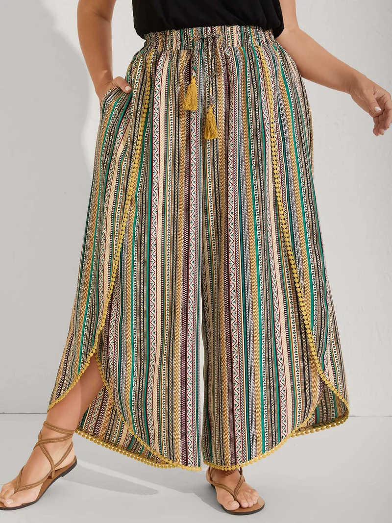 Split Asymmetrical Hem Boho Pants