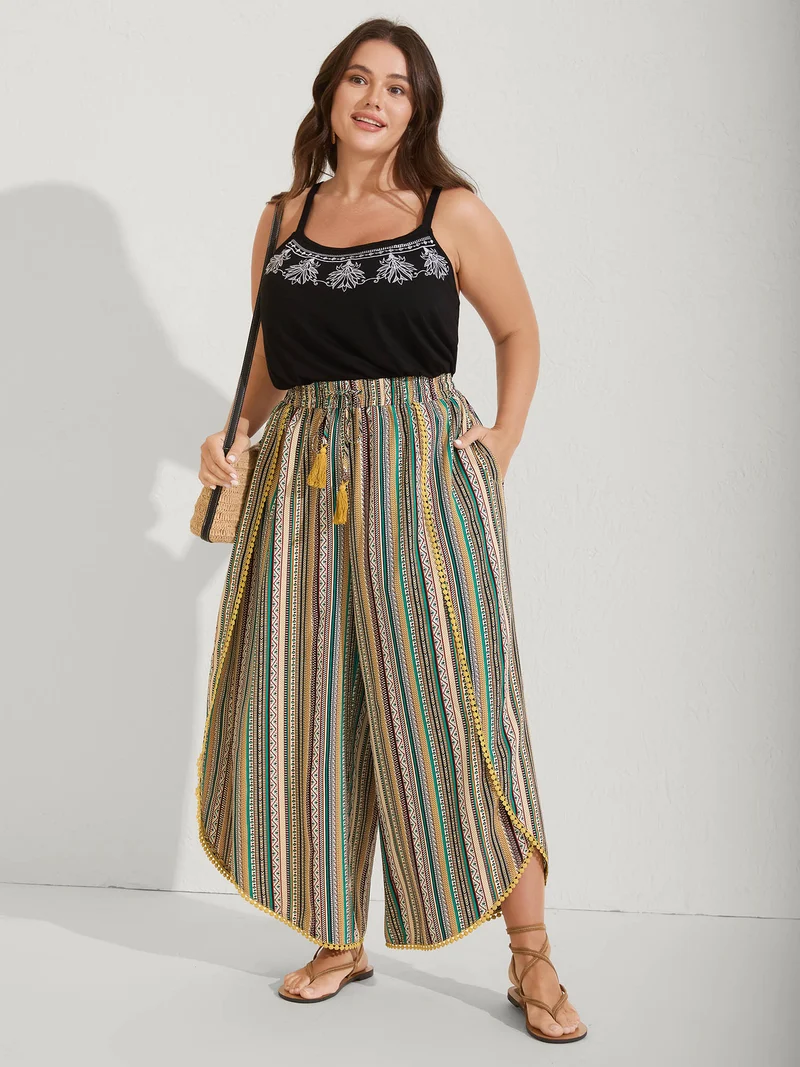Split Asymmetrical Hem Boho Pants