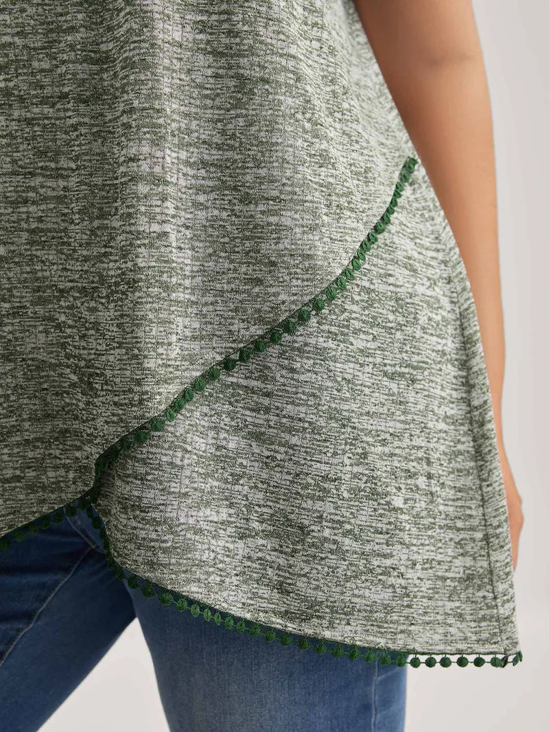 Heather Lace Overlap Hem Solid T-Shirt