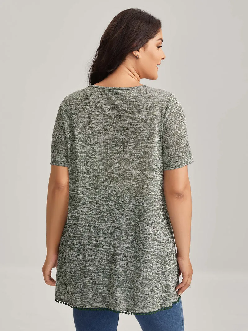 Heather Lace Overlap Hem Solid T-Shirt
