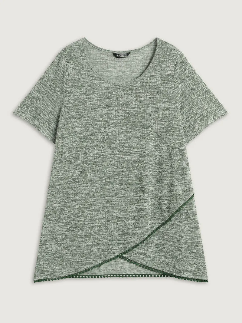 Heather Lace Overlap Hem Solid T-Shirt