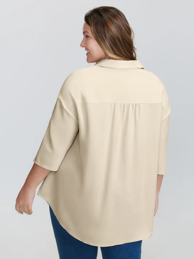 Toothpick Pleats Tab Sleeve Long Blouse