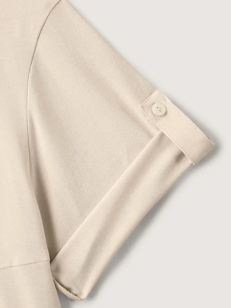 Toothpick Pleats Tab Sleeve Long Blouse