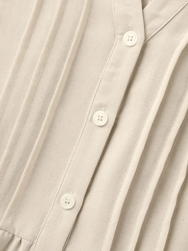 Toothpick Pleats Tab Sleeve Long Blouse
