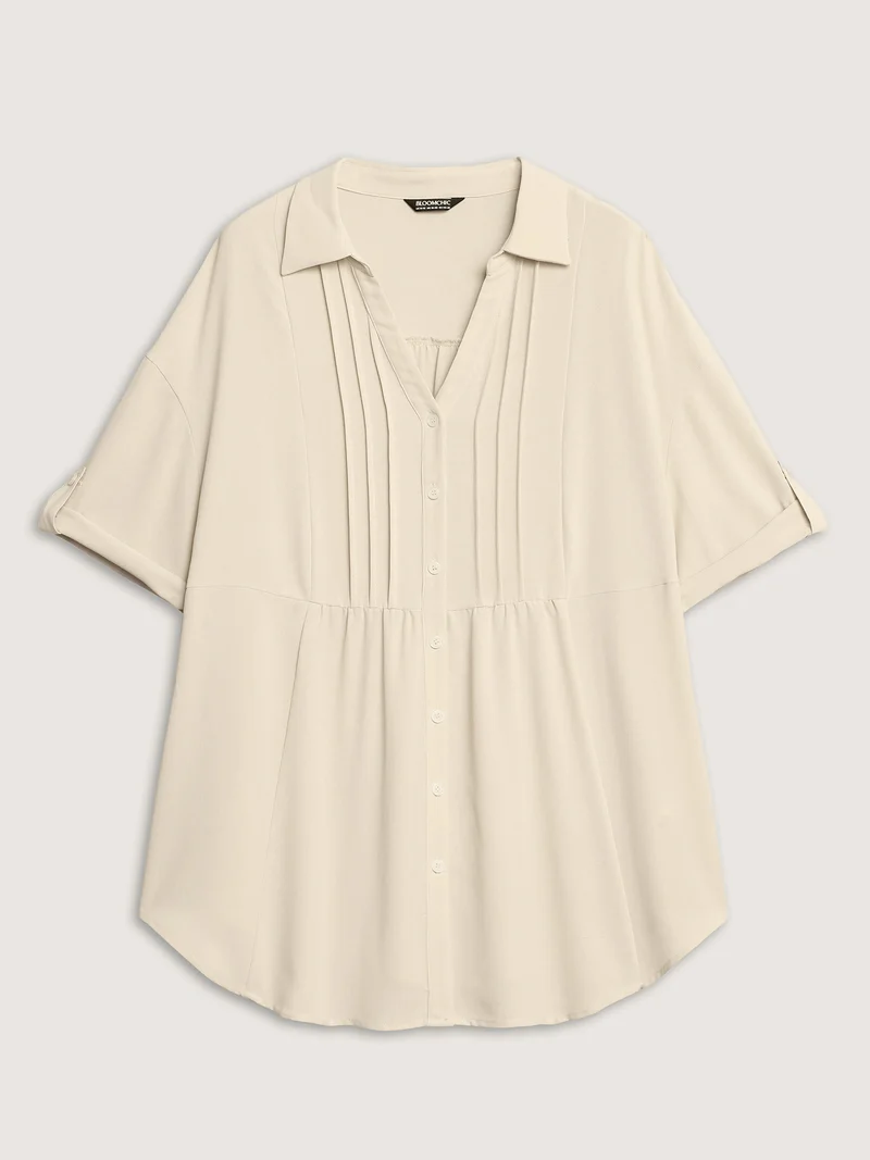 Toothpick Pleats Tab Sleeve Long Blouse