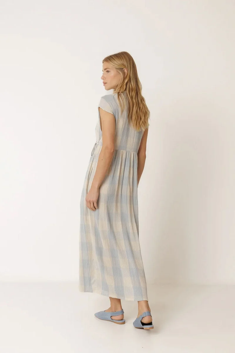 Robe longue portefeuille à carreaux