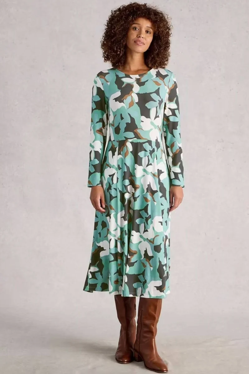 Robe Madeline à col rond et manches longues en jersey