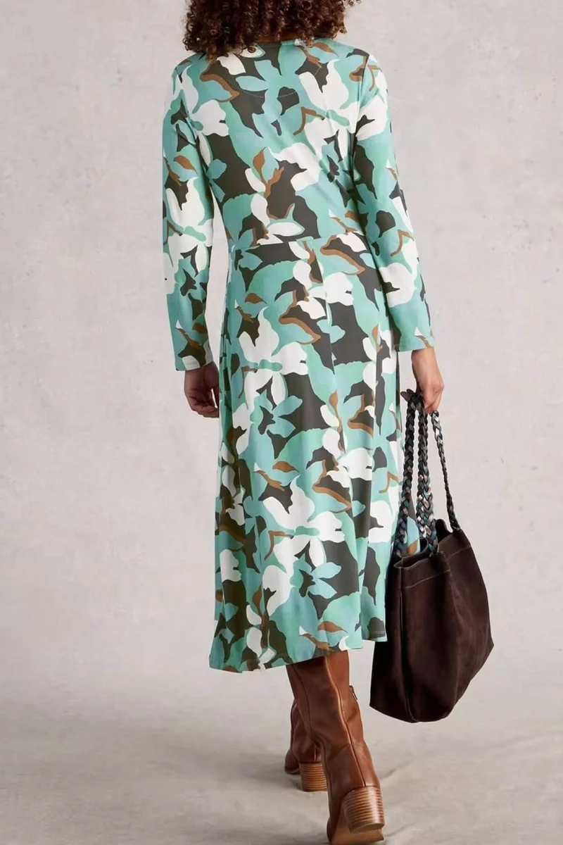 Robe Madeline à col rond et manches longues en jersey