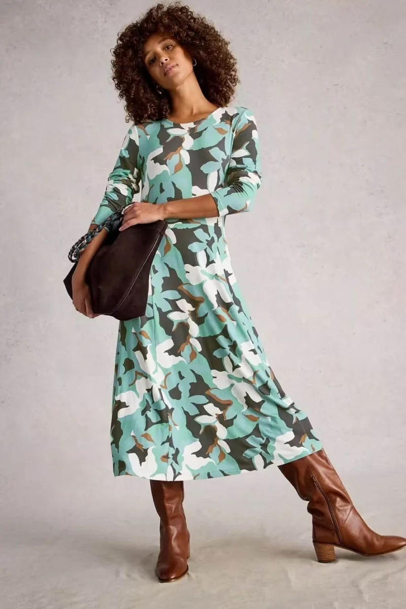 Robe Madeline à col rond et manches longues en jersey