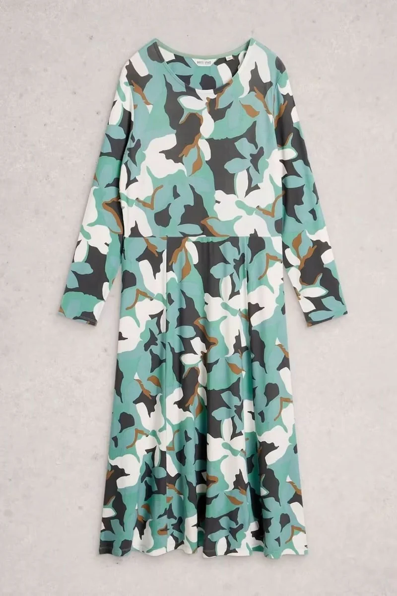 Robe Madeline à col rond et manches longues en jersey
