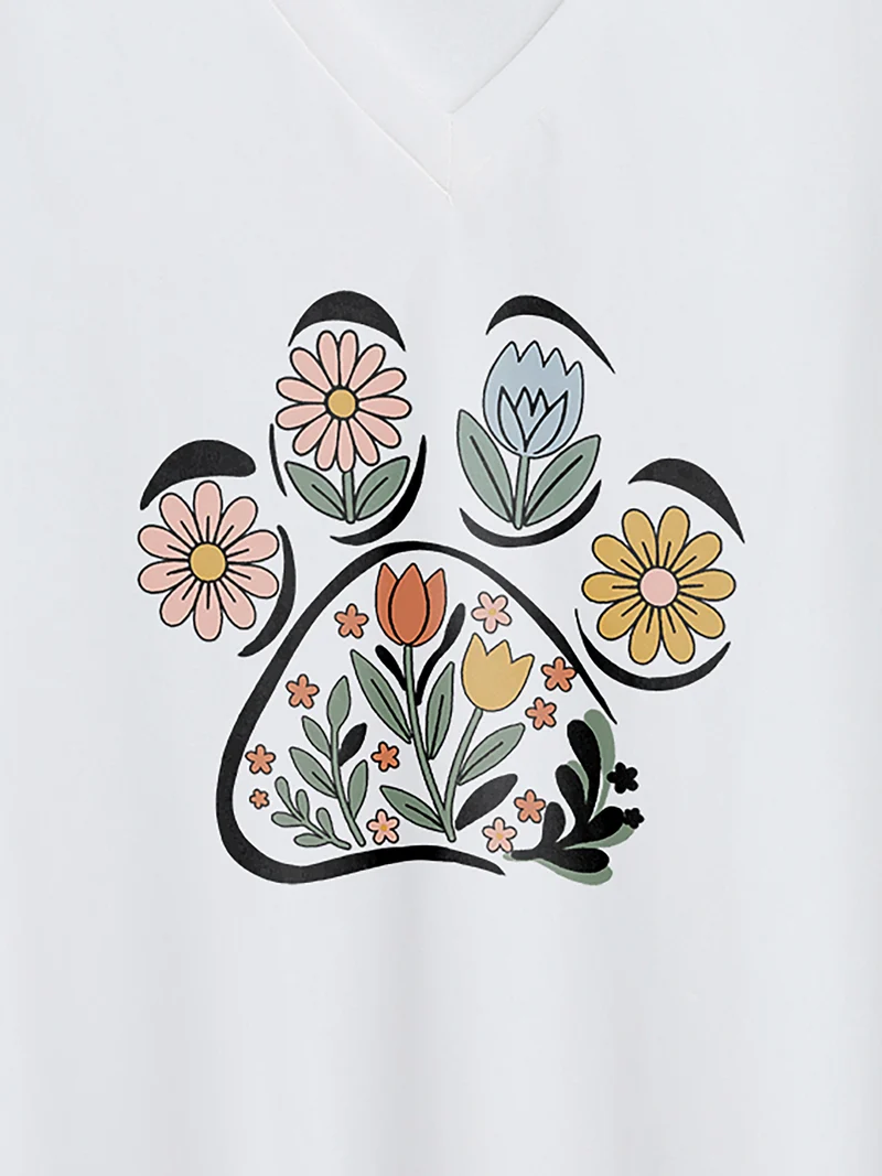 Blooming Flowers Print V-Neck T-Shirt